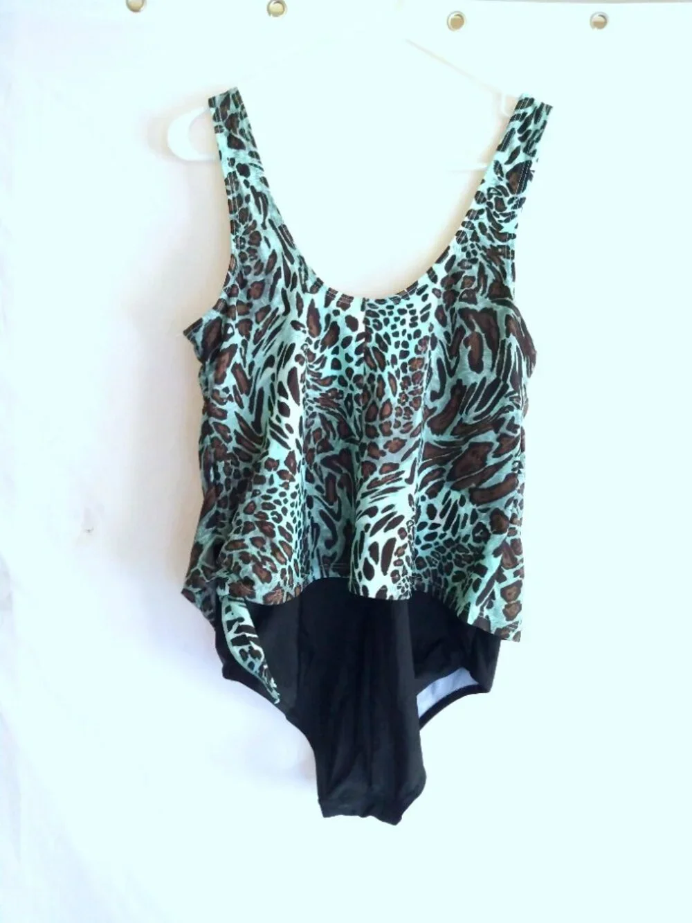 Island Pearls Turquoise Animal-Print One-Piece Swimsuit 12 Tropical Retro Beachy